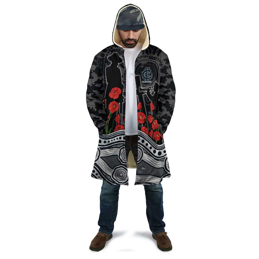 Carlton Blues ANZAC Day Cloak Indigenous Dot Art with Poppy Flower Tribute