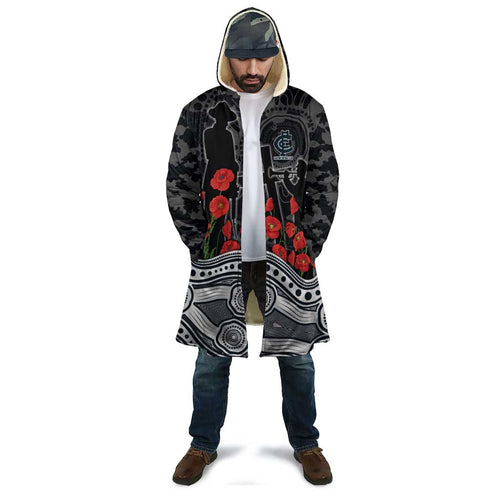 Carlton Blues ANZAC Day Cloak Indigenous Dot Art with Poppy Flower Tribute