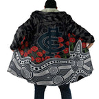 Carlton Blues ANZAC Day Cloak Indigenous Dot Art with Poppy Flower Tribute