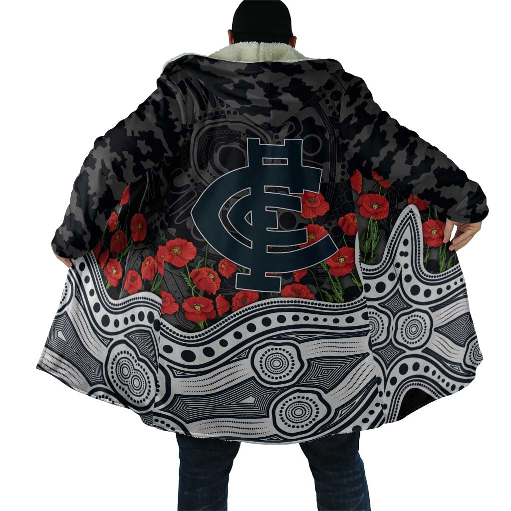 Carlton Blues ANZAC Day Cloak Indigenous Dot Art with Poppy Flower Tribute