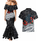 Carlton Blues ANZAC Day Couples Matching Mermaid Dress and Hawaiian Shirt Indigenous Dot Art with Poppy Flower Tribute