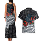 Carlton Blues ANZAC Day Couples Matching Tank Maxi Dress and Hawaiian Shirt Indigenous Dot Art with Poppy Flower Tribute