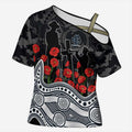 Carlton Blues ANZAC Day Cross Shoulder Shirt Indigenous Dot Art with Poppy Flower Tribute