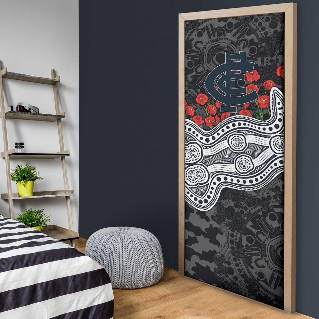 Carlton Blues ANZAC Day Door Cover Indigenous Dot Art with Poppy Flower Tribute