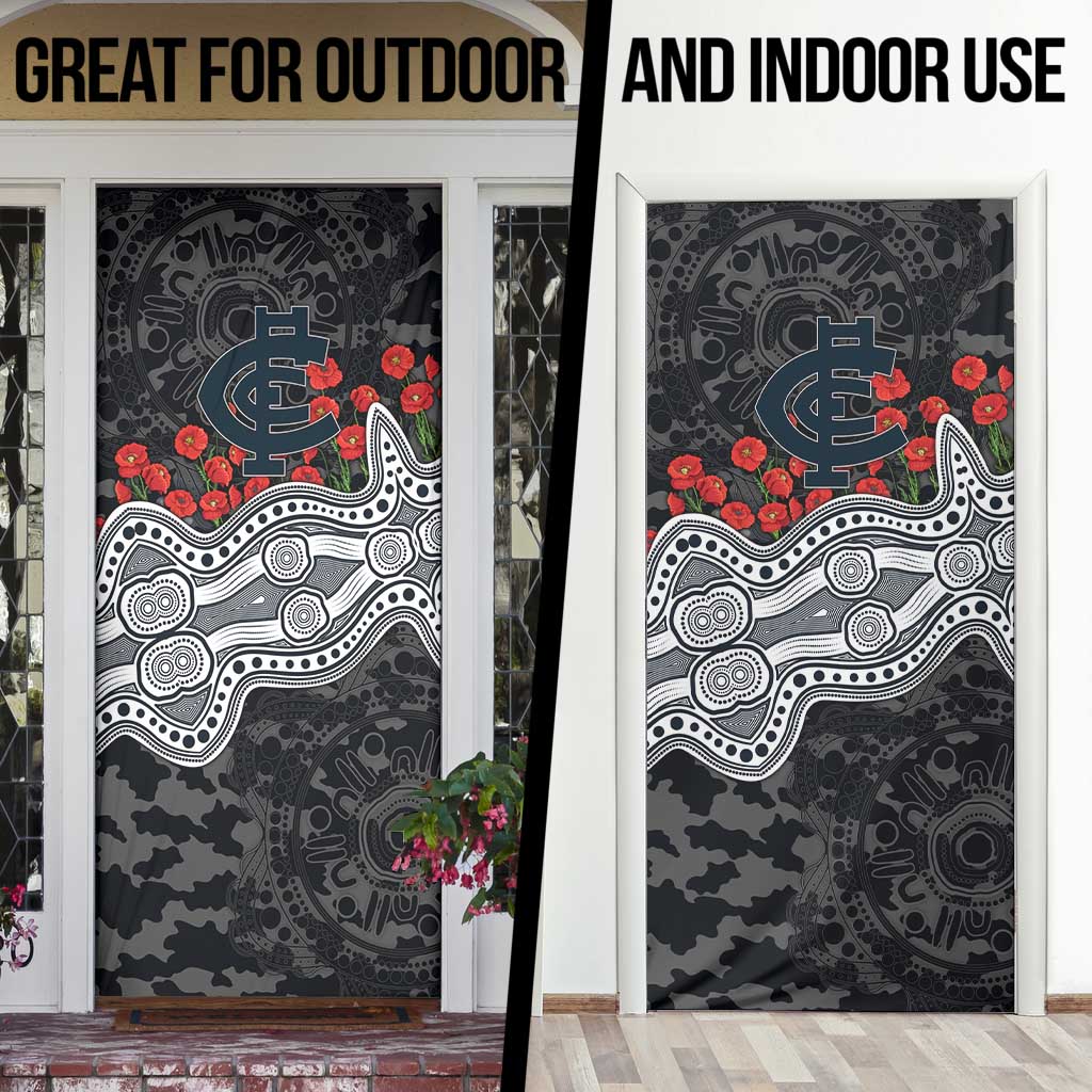 Carlton Blues ANZAC Day Door Cover Indigenous Dot Art with Poppy Flower Tribute