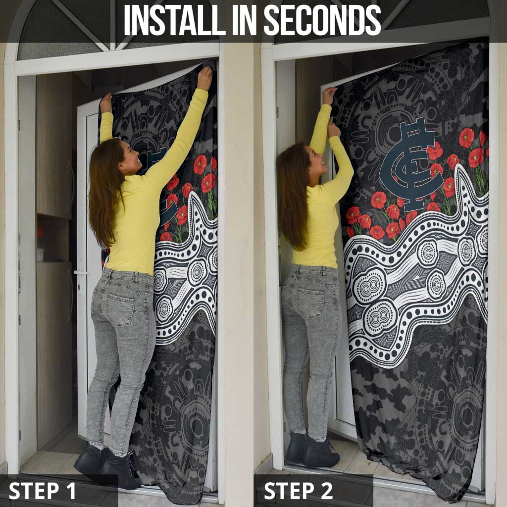 Carlton Blues ANZAC Day Door Cover Indigenous Dot Art with Poppy Flower Tribute