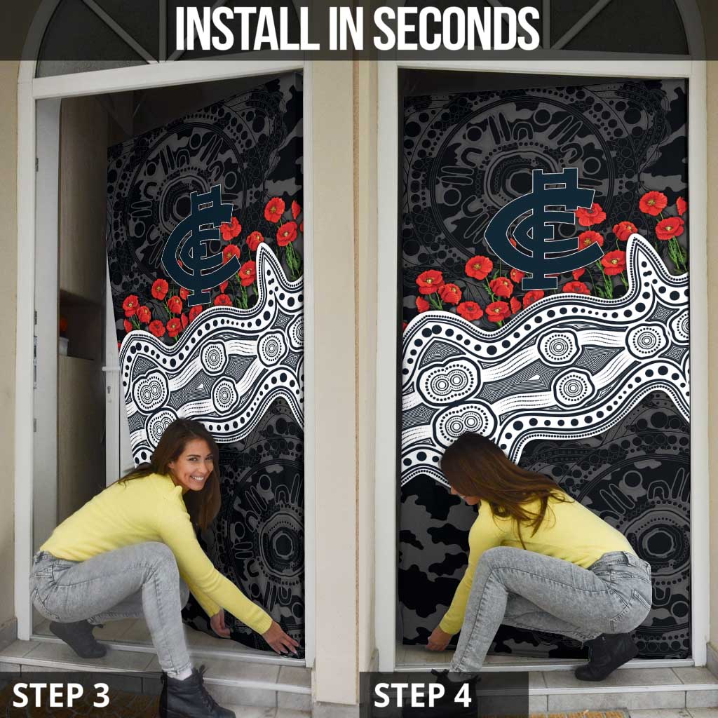 Carlton Blues ANZAC Day Door Cover Indigenous Dot Art with Poppy Flower Tribute