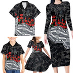 Carlton Blues ANZAC Day Family Matching Long Sleeve Bodycon Dress and Hawaiian Shirt Indigenous Dot Art with Poppy Flower Tribute