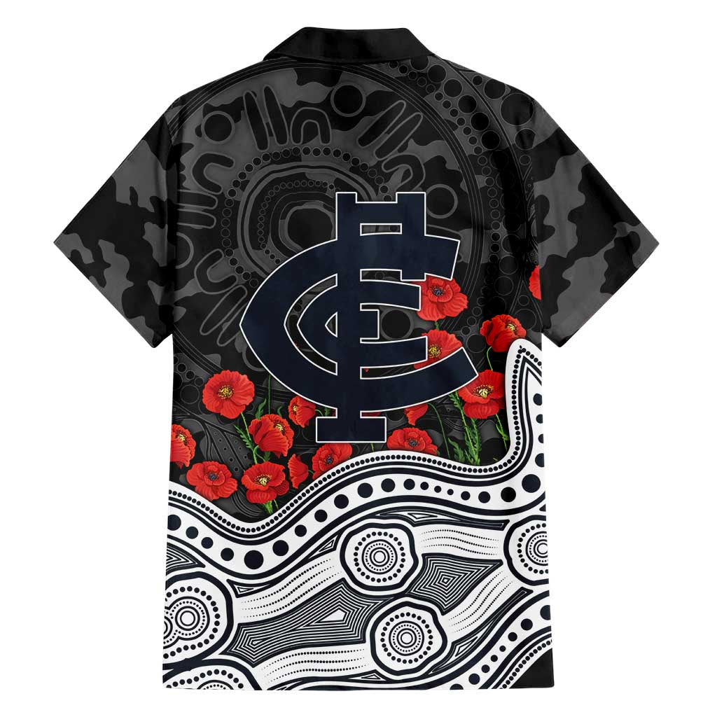 Carlton Blues ANZAC Day Family Matching Mermaid Dress and Hawaiian Shirt Indigenous Dot Art with Poppy Flower Tribute