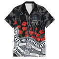 Carlton Blues ANZAC Day Family Matching Off The Shoulder Long Sleeve Dress and Hawaiian Shirt Indigenous Dot Art with Poppy Flower Tribute