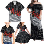 Carlton Blues ANZAC Day Family Matching Off Shoulder Maxi Dress and Hawaiian Shirt Indigenous Dot Art with Poppy Flower Tribute