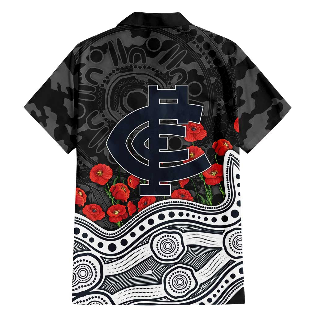 Carlton Blues ANZAC Day Family Matching Off Shoulder Maxi Dress and Hawaiian Shirt Indigenous Dot Art with Poppy Flower Tribute
