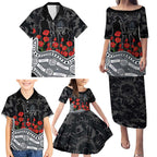 Carlton Blues ANZAC Day Family Matching Puletasi and Hawaiian Shirt Indigenous Dot Art with Poppy Flower Tribute