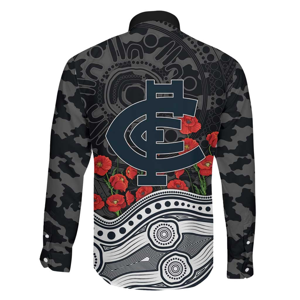 Carlton Blues ANZAC Day Family Matching Puletasi and Hawaiian Shirt Indigenous Dot Art with Poppy Flower Tribute