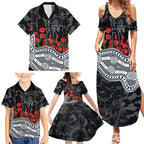 Carlton Blues ANZAC Day Family Matching Summer Maxi Dress and Hawaiian Shirt Indigenous Dot Art with Poppy Flower Tribute