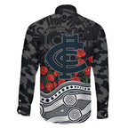 Carlton Blues ANZAC Day Family Matching Summer Maxi Dress and Hawaiian Shirt Indigenous Dot Art with Poppy Flower Tribute