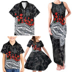 Carlton Blues ANZAC Day Family Matching Tank Maxi Dress and Hawaiian Shirt Indigenous Dot Art with Poppy Flower Tribute