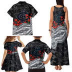 Carlton Blues ANZAC Day Family Matching Tank Maxi Dress and Hawaiian Shirt Indigenous Dot Art with Poppy Flower Tribute