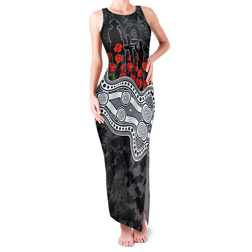 Carlton Blues ANZAC Day Family Matching Tank Maxi Dress and Hawaiian Shirt Indigenous Dot Art with Poppy Flower Tribute