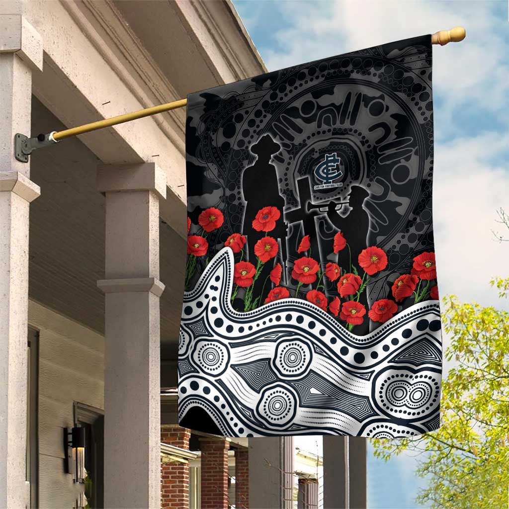 Carlton Blues ANZAC Day Garden Flag Indigenous Dot Art with Poppy Flower Tribute