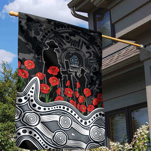 Carlton Blues ANZAC Day Garden Flag Indigenous Dot Art with Poppy Flower Tribute