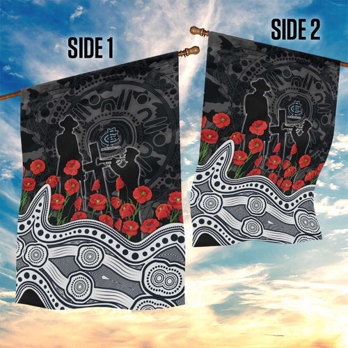 Carlton Blues ANZAC Day Garden Flag Indigenous Dot Art with Poppy Flower Tribute