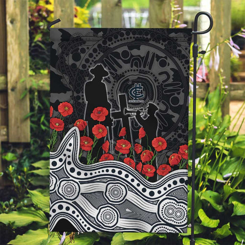 Carlton Blues ANZAC Day Garden Flag Indigenous Dot Art with Poppy Flower Tribute