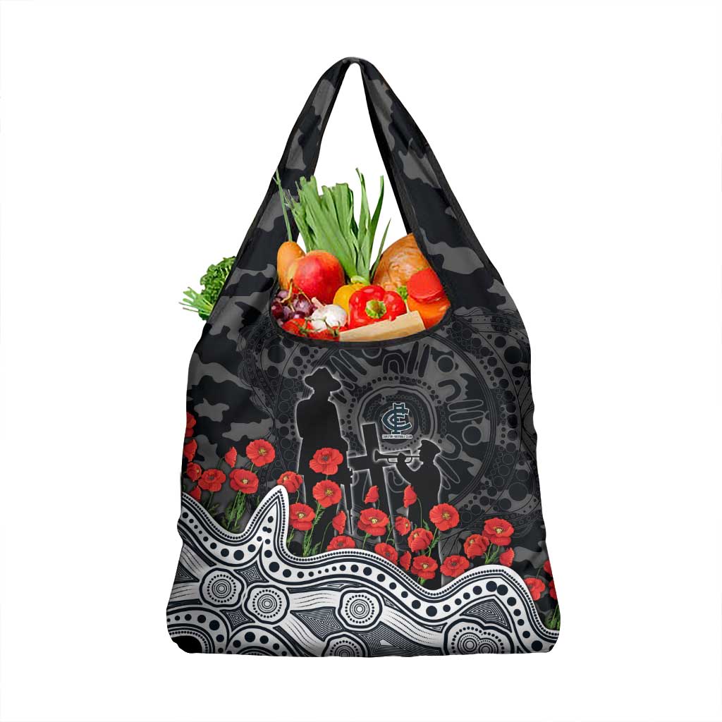 Carlton Blues ANZAC Day Grocery Bag Indigenous Dot Art with Poppy Flower Tribute