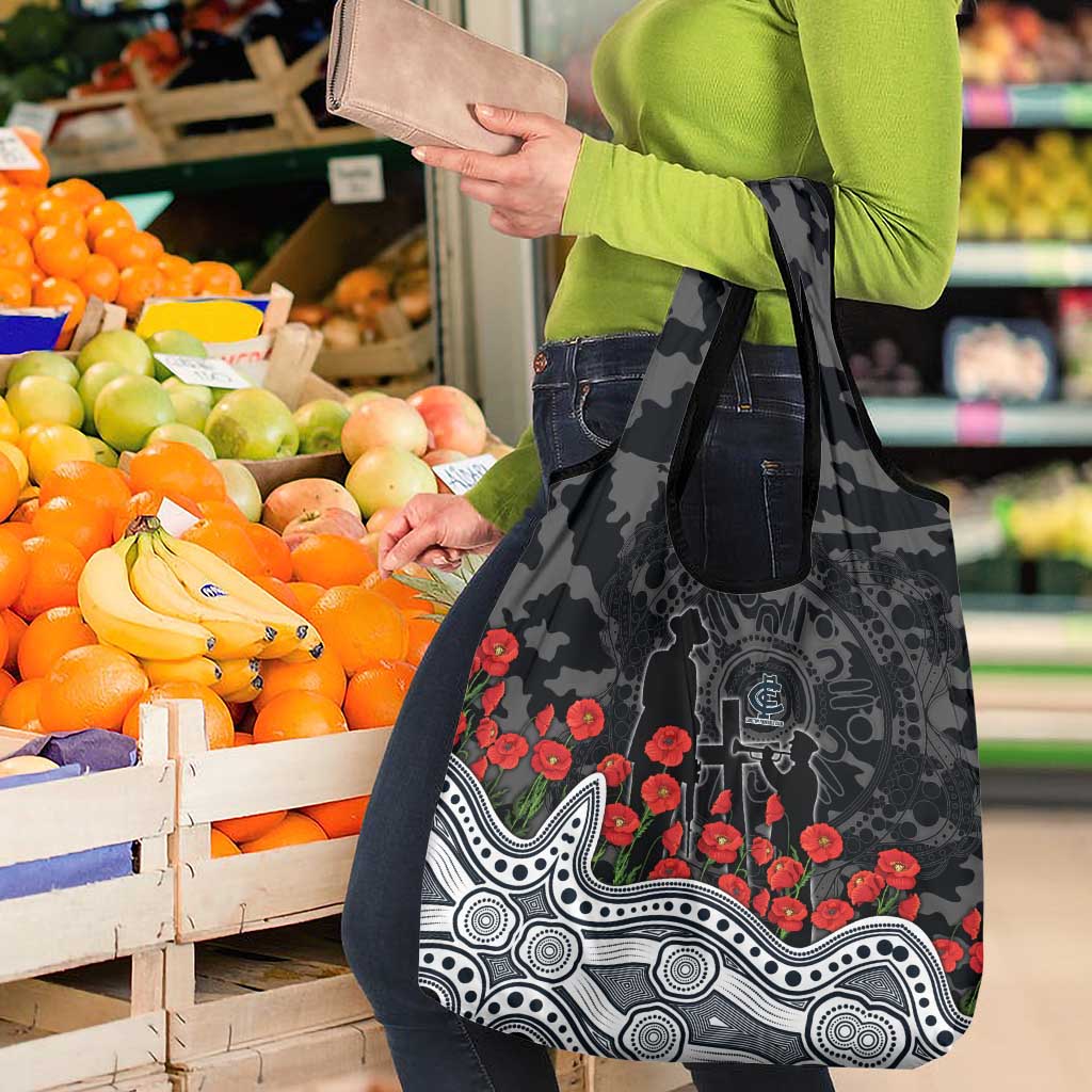 Carlton Blues ANZAC Day Grocery Bag Indigenous Dot Art with Poppy Flower Tribute