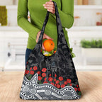 Carlton Blues ANZAC Day Grocery Bag Indigenous Dot Art with Poppy Flower Tribute