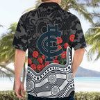 Carlton Blues ANZAC Day Hawaiian Shirt Indigenous Dot Art with Poppy Flower Tribute