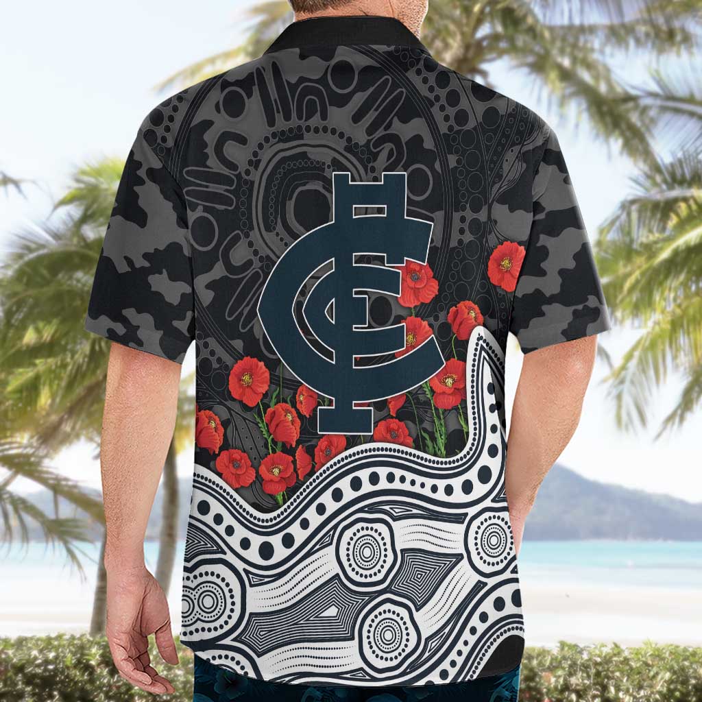 Carlton Blues ANZAC Day Hawaiian Shirt Indigenous Dot Art with Poppy Flower Tribute