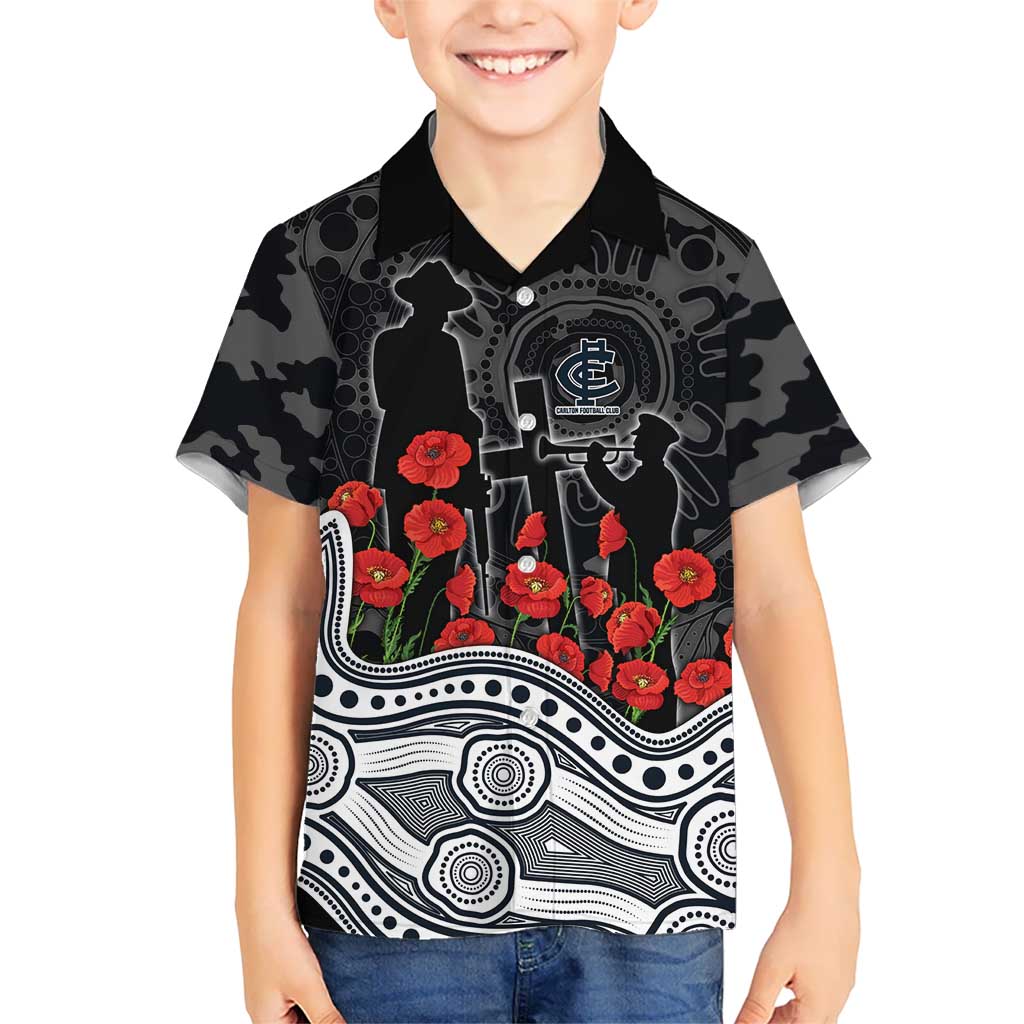 Carlton Blues ANZAC Day Hawaiian Shirt Indigenous Dot Art with Poppy Flower Tribute