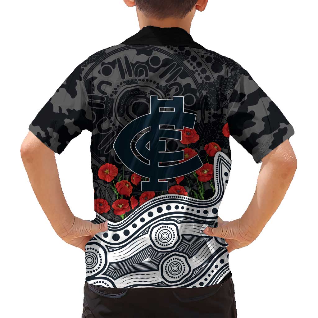 Carlton Blues ANZAC Day Hawaiian Shirt Indigenous Dot Art with Poppy Flower Tribute