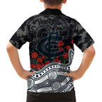 Carlton Blues ANZAC Day Hawaiian Shirt Indigenous Dot Art with Poppy Flower Tribute