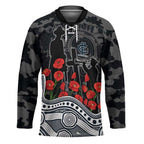 Carlton Blues ANZAC Day Hockey Jersey Indigenous Dot Art with Poppy Flower Tribute