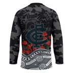 Carlton Blues ANZAC Day Hockey Jersey Indigenous Dot Art with Poppy Flower Tribute