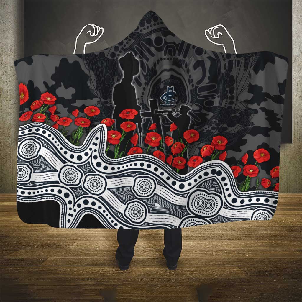 Carlton Blues ANZAC Day Hooded Blanket Indigenous Dot Art with Poppy Flower Tribute