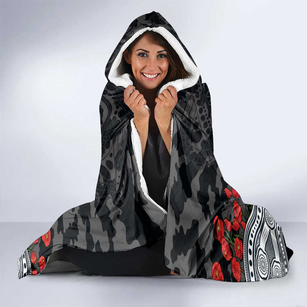 Carlton Blues ANZAC Day Hooded Blanket Indigenous Dot Art with Poppy Flower Tribute
