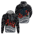 Carlton Blues ANZAC Day Hoodie Indigenous Dot Art with Poppy Flower Tribute