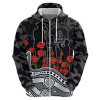 Carlton Blues ANZAC Day Hoodie Indigenous Dot Art with Poppy Flower Tribute