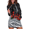 Carlton Blues ANZAC Day Hoodie Dress Indigenous Dot Art with Poppy Flower Tribute