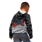 Carlton Blues ANZAC Day Kid Hoodie Indigenous Dot Art with Poppy Flower Tribute