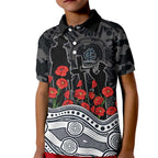 Carlton Blues ANZAC Day Kid Polo Shirt Indigenous Dot Art with Poppy Flower Tribute
