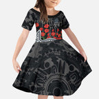 Carlton Blues ANZAC Day Kid Short Sleeve Dress Indigenous Dot Art with Poppy Flower Tribute