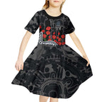 Carlton Blues ANZAC Day Kid Short Sleeve Dress Indigenous Dot Art with Poppy Flower Tribute