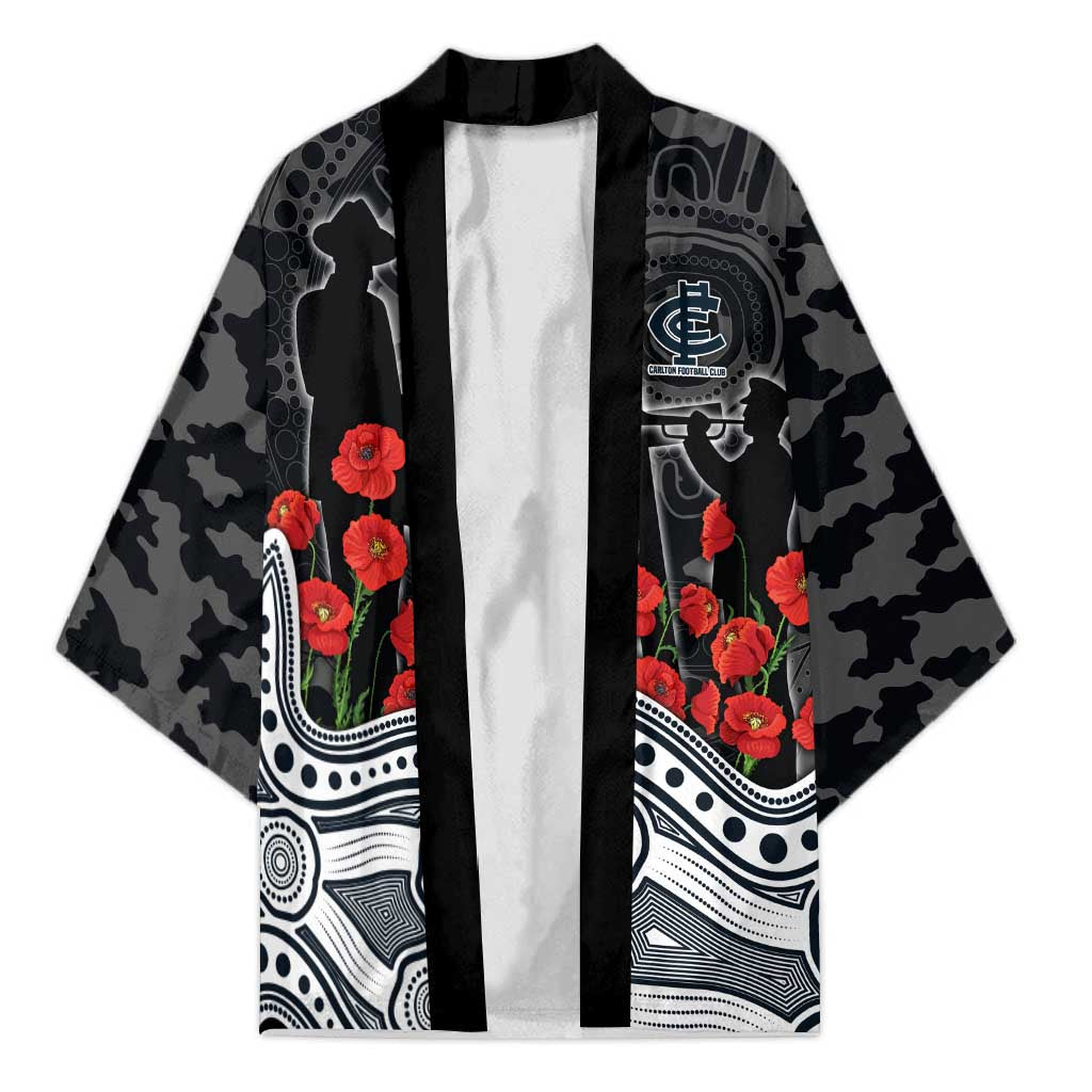 Carlton Blues ANZAC Day Kimono Indigenous Dot Art with Poppy Flower Tribute