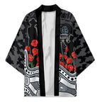 Carlton Blues ANZAC Day Kimono Indigenous Dot Art with Poppy Flower Tribute