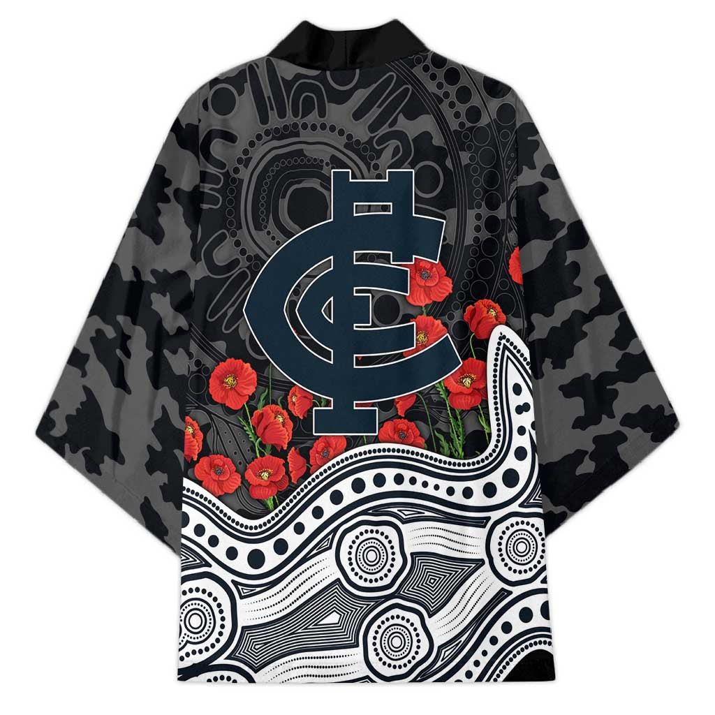 Carlton Blues ANZAC Day Kimono Indigenous Dot Art with Poppy Flower Tribute