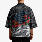 Carlton Blues ANZAC Day Kimono Indigenous Dot Art with Poppy Flower Tribute